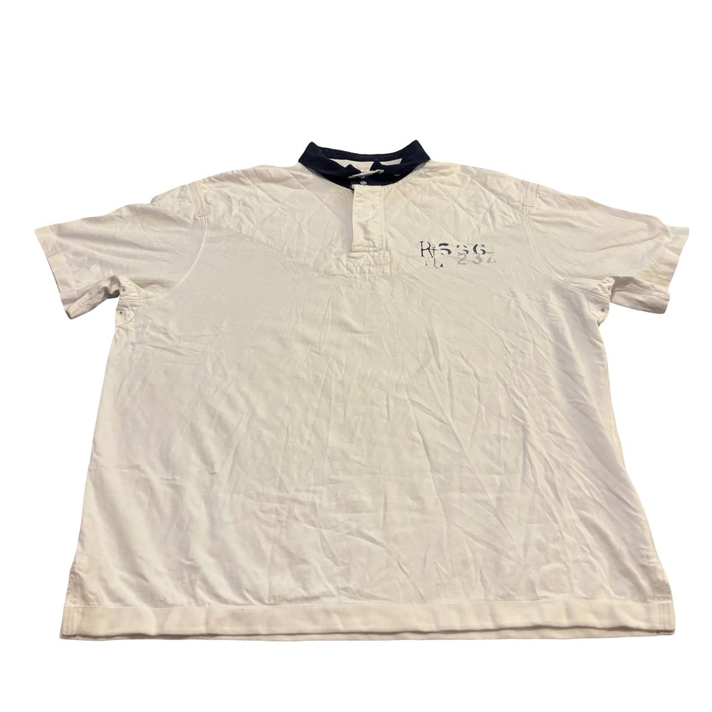 Polo Ralph Lauren Mens 3XB White Quilted Rugby Shirt Navy Collar Nautical Anchor